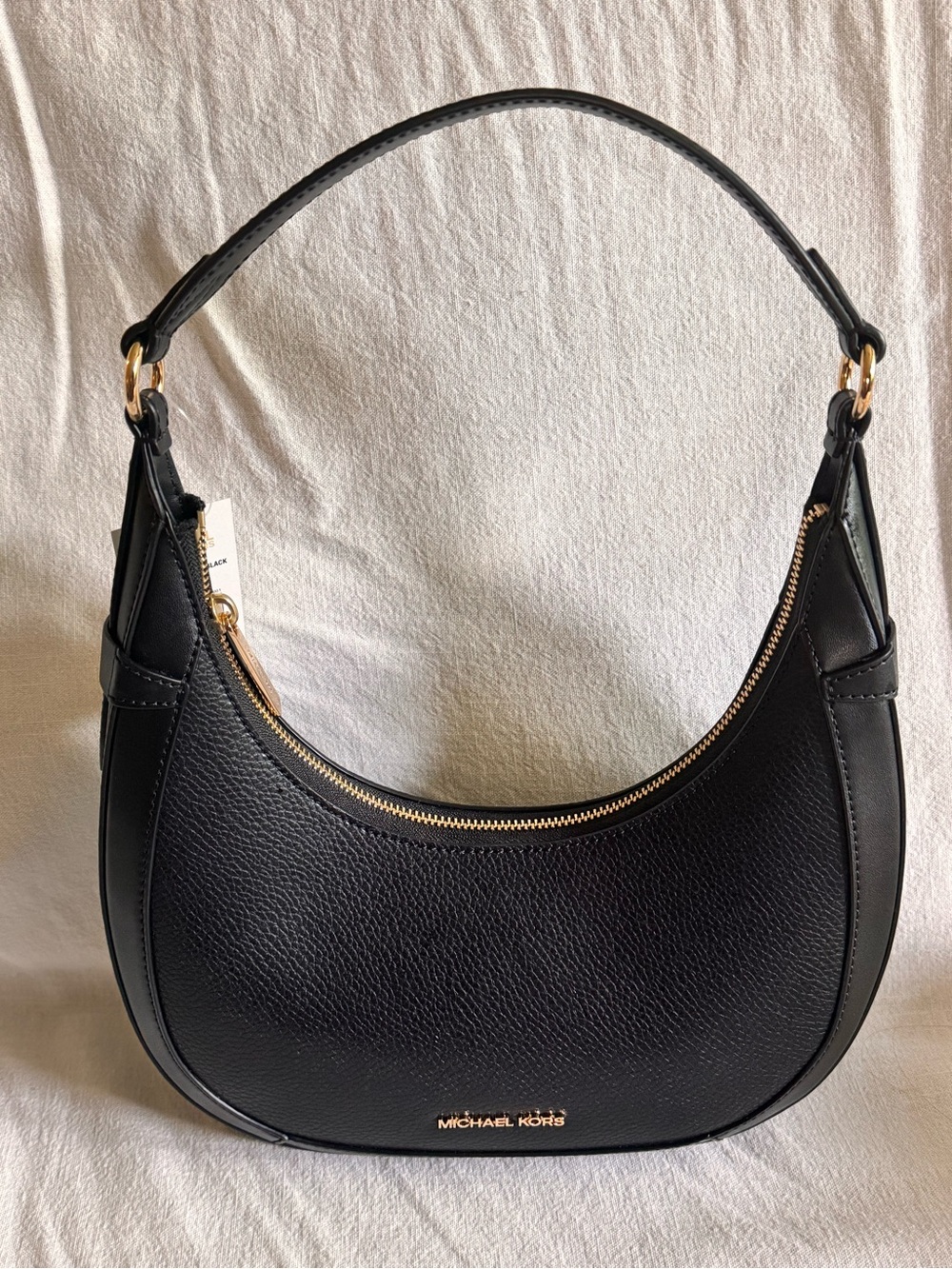 Michael Kors Black Pebbled Leather Crescent Shoulder Bag with Gold Hardware